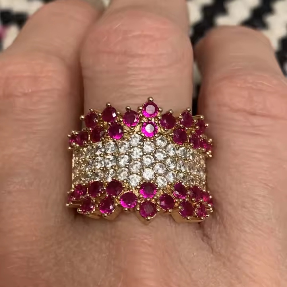 Opulent Ruby Diamond Wide Band Ring in Yellow Gold - Picture 10 of 12
